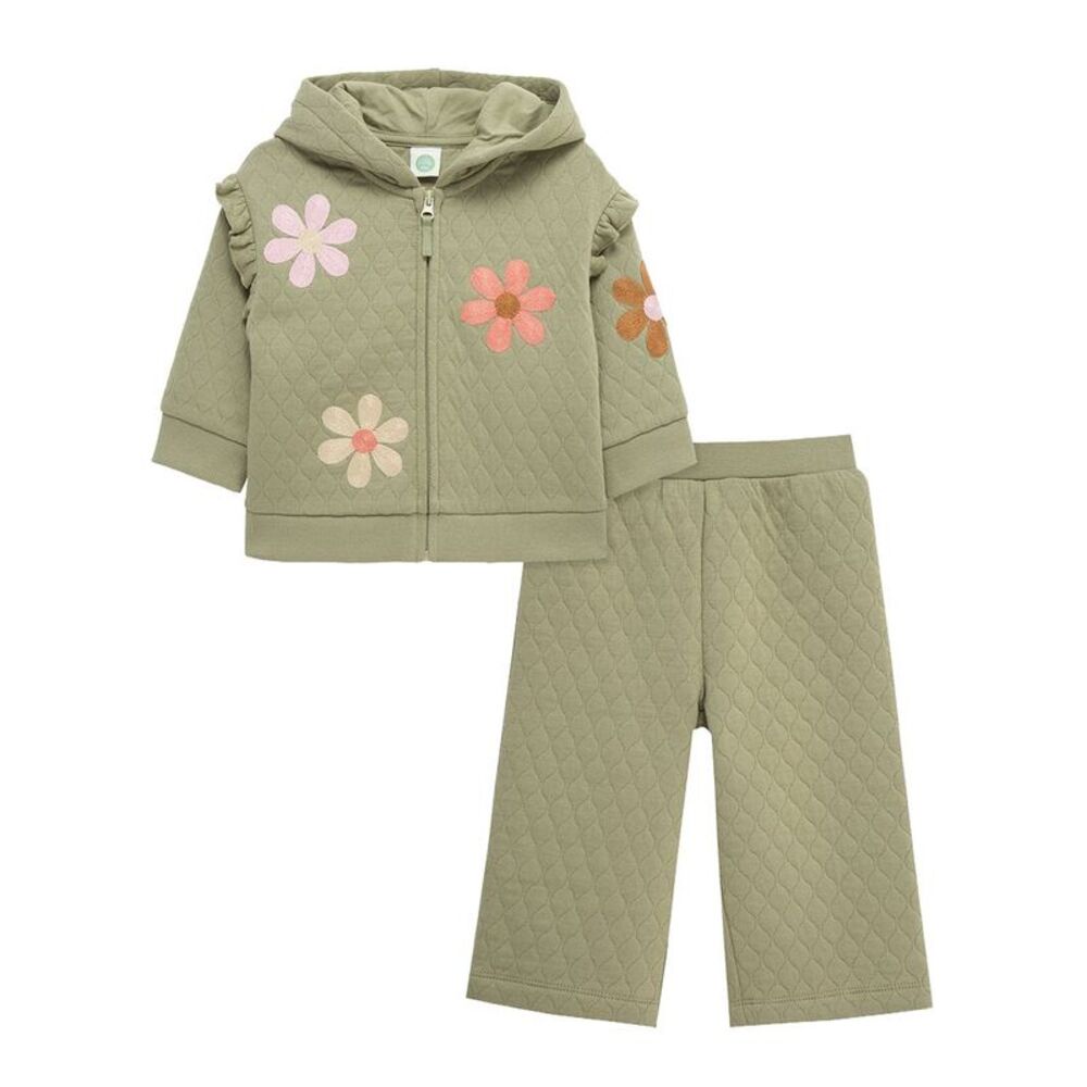 Little Me Girls 2Pc Flower Hoodie Set, Green